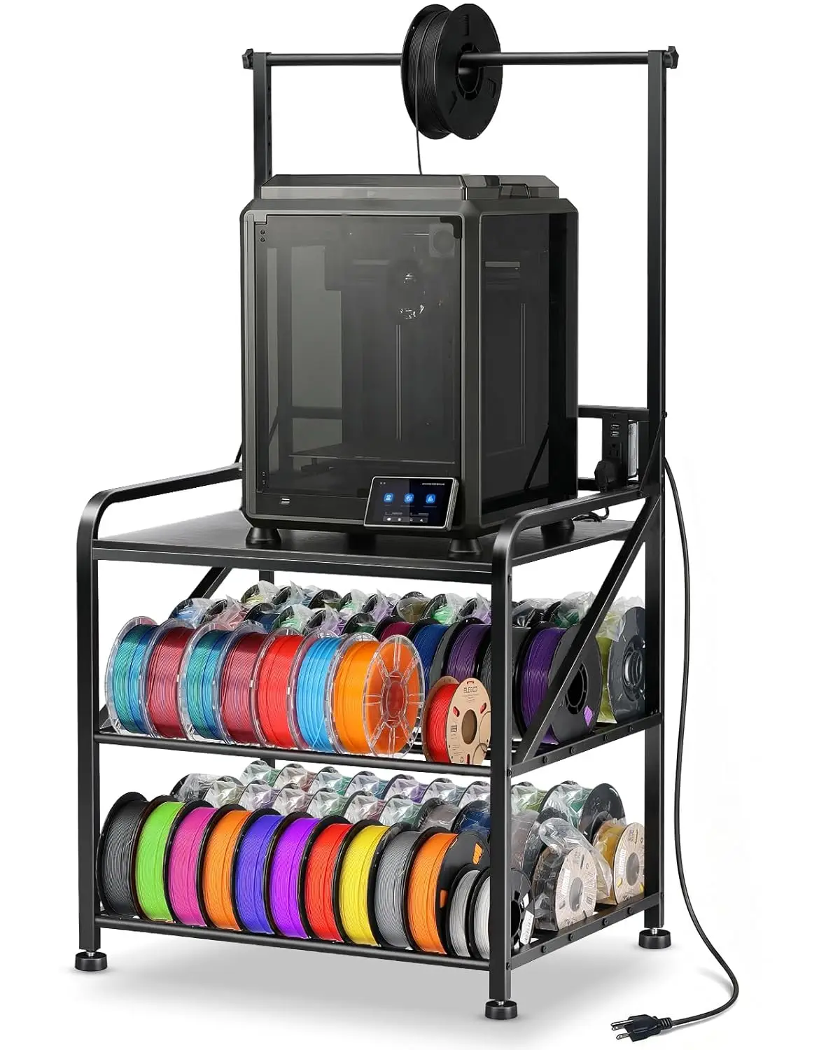 

Heavy Duty 3D Printer Stand with Filament Storage, Adjustable Feet, Holds 60 Spools, Stable for High Precision Printing