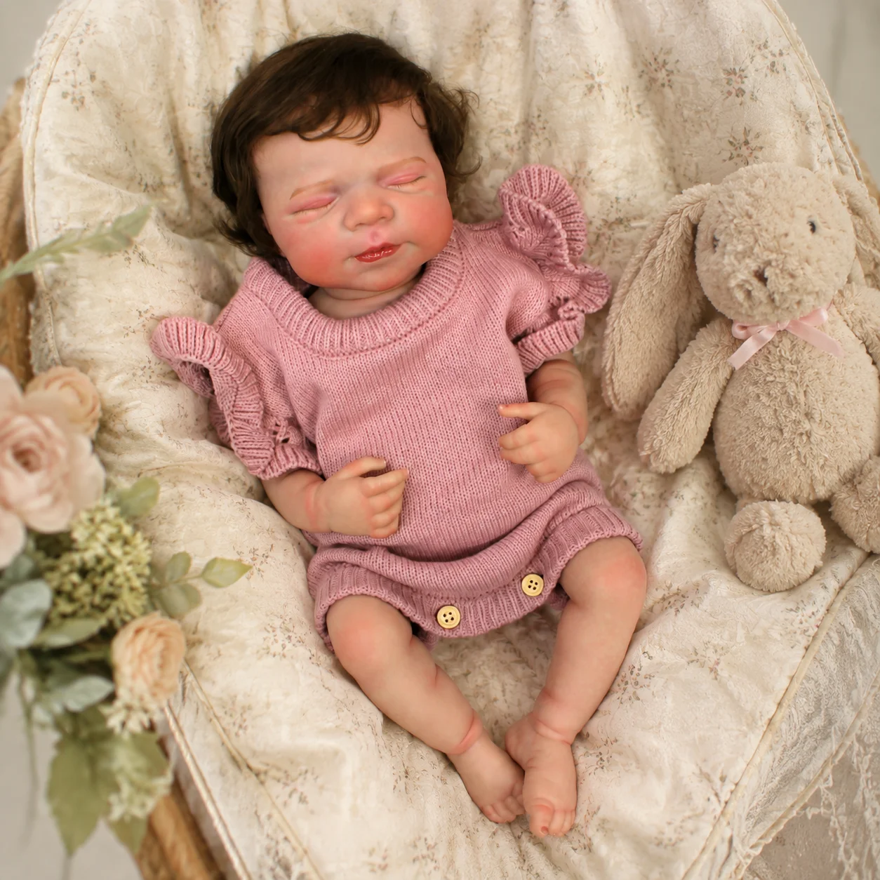18 Inch Full Body Vinyl Reborn Baby Doll Pascale Hand Rooted Hair Closed Eyes Sleeping Hand Painted Bebe Reborn Collectible Art Display Gift