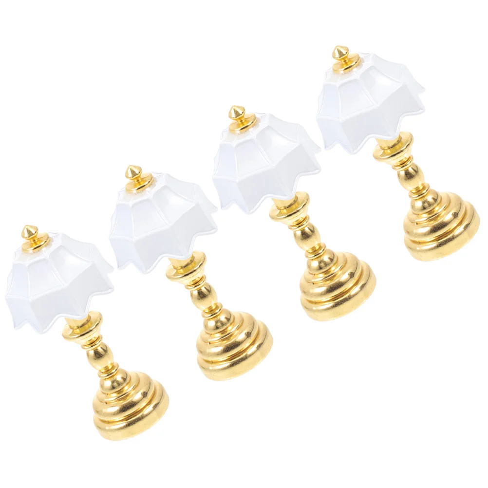 4 Pcs Dollhouse Table Lamp Mini Model Decoration Adornment Bedside Light Miniature Ornament Decorative Iron