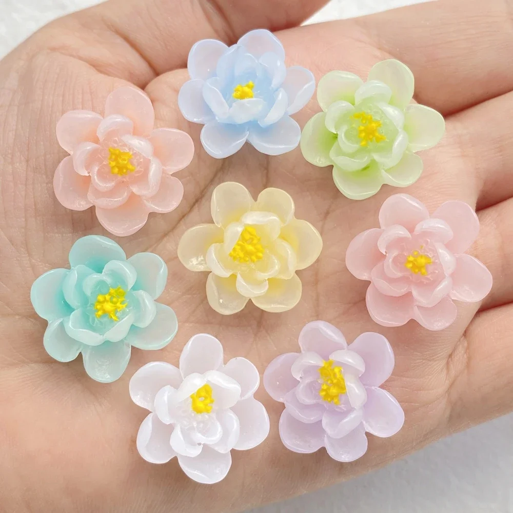 10PCS Resin Gradient Colorful Lotus flower Flatback Flower Rhinestone Scrapbook Decor DIY Bow Clothing Crafts Accessories