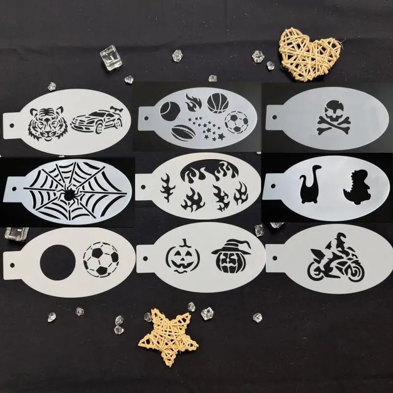 8pcs 9pcs Reusable Face Paint Stencils for Body Art Painting Halloween Party Makeup Temporary Tattoos Stencils