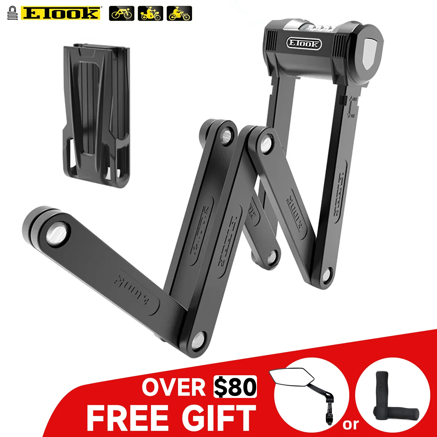 

ETOOK Bike Code Folding Lock Steel Heavy Duty Combination Password Padlock for Electric Scooter Anti-theft Bicycle Portable Lock