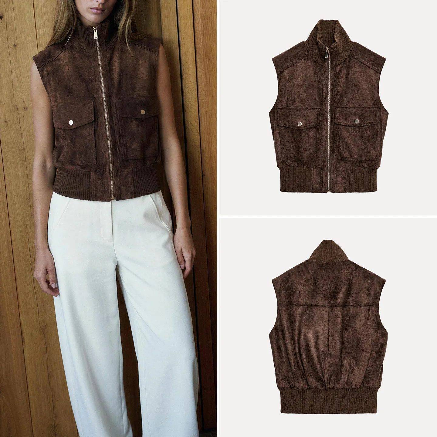 Fashionable Zipper Sleeveless Stand Collar Vest Women's Autumn Wear 2026 New Arrival ZADATA Brand Personality Quality