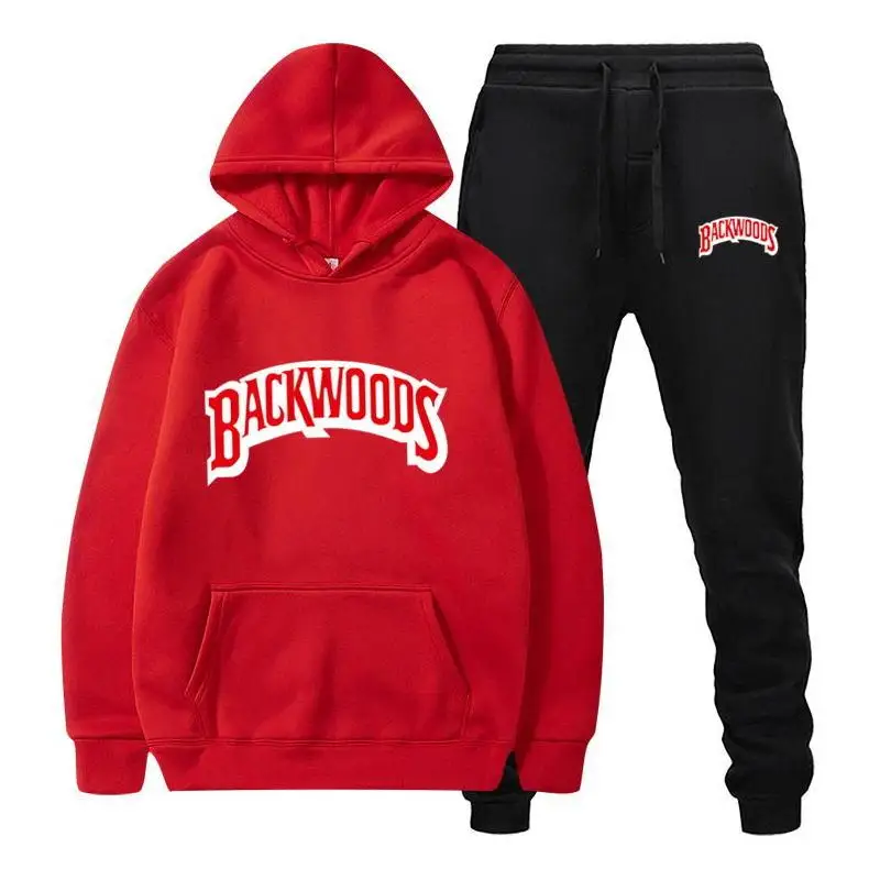 Set da uomo in pile con cappuccio pantalone spesso tuta calda abbigliamento sportivo marchio di moda Backwoods tute con cappuccio tuta da uomo