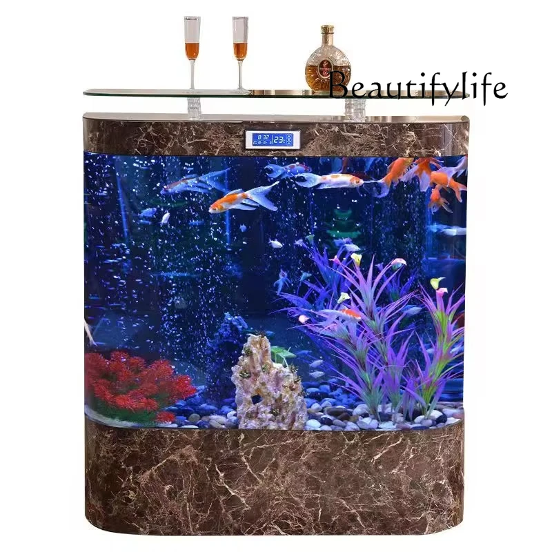 New simple double circular arc high definition glass floor-to-wall fish tank household living room household water-free