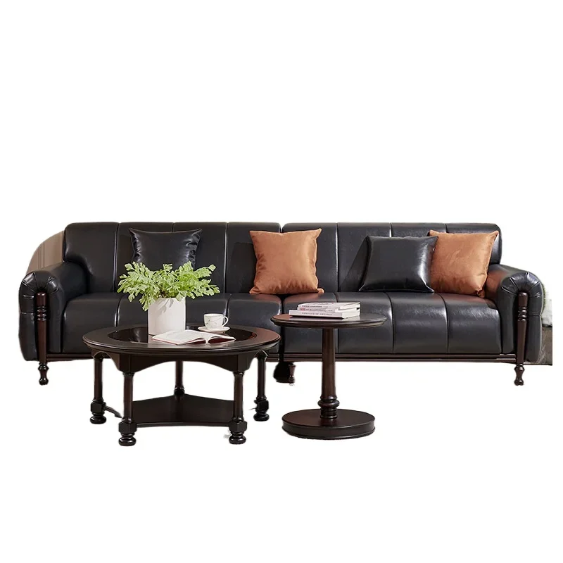 

Medieval American sofa craft French retro country leather straight row sofa