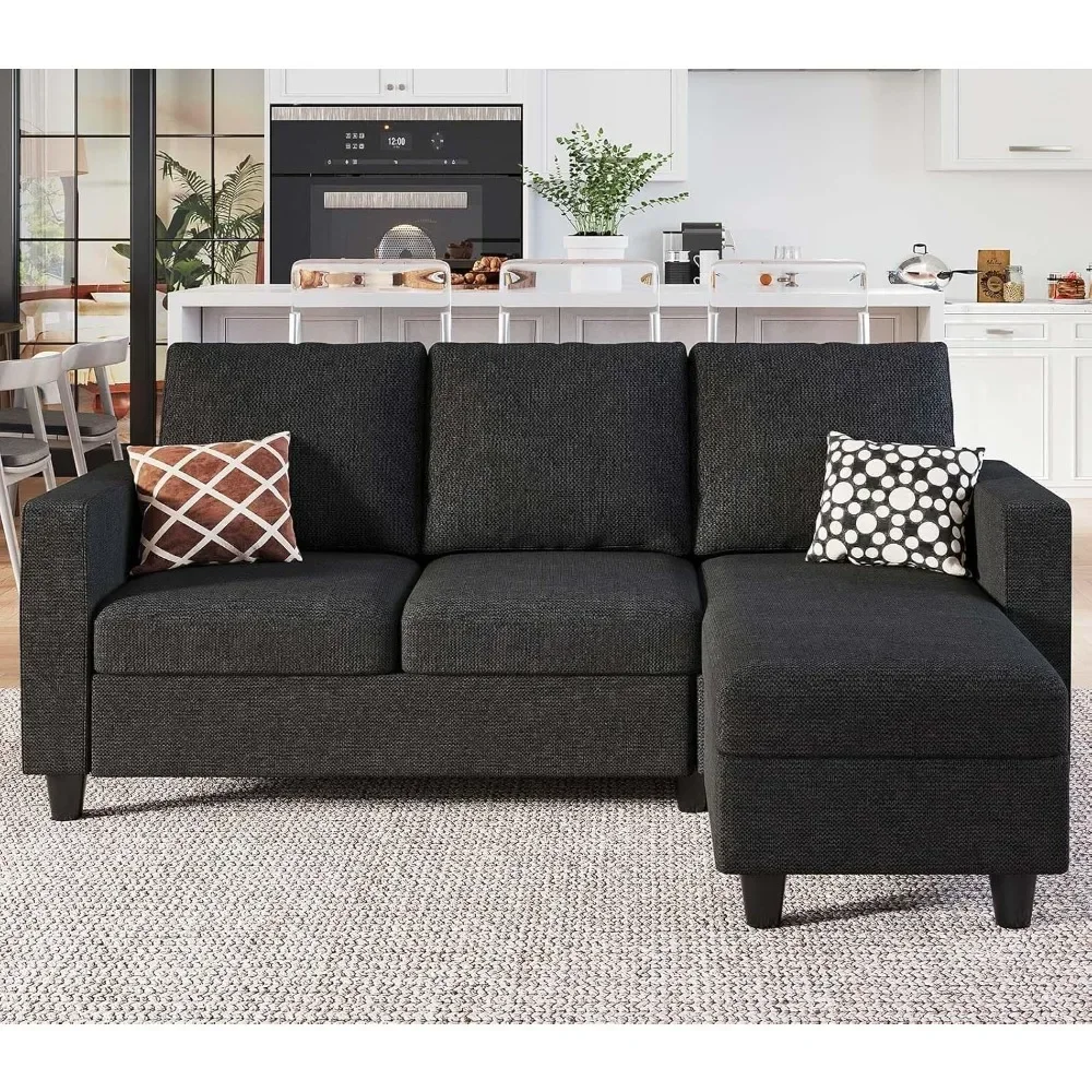 Convertible Sectional Sofa with Linen Fabric, Modern Couch with Reversible Chaise for Living Room and Small Space