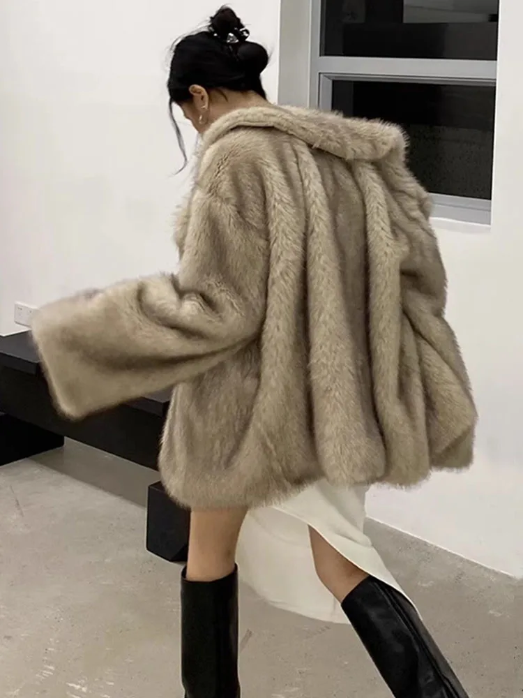 

ZADORIN Winter Faux Mink Coat Lapel Mid Long Loose Faux Fur Coat Woman Clothes Luxury Fluffy Jacket Fur Cardigans Ladies Coats
