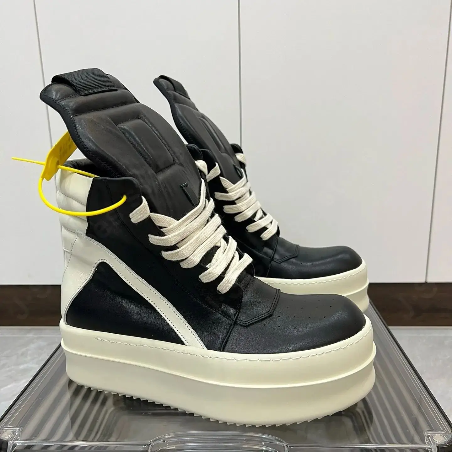 Ricks Men Shoe Ankle Boot Women Sneaker Owens High Top Casual Shoes Zip Lace Up 6cm Thick Sole Shoe Black Leather Sneakers Boots