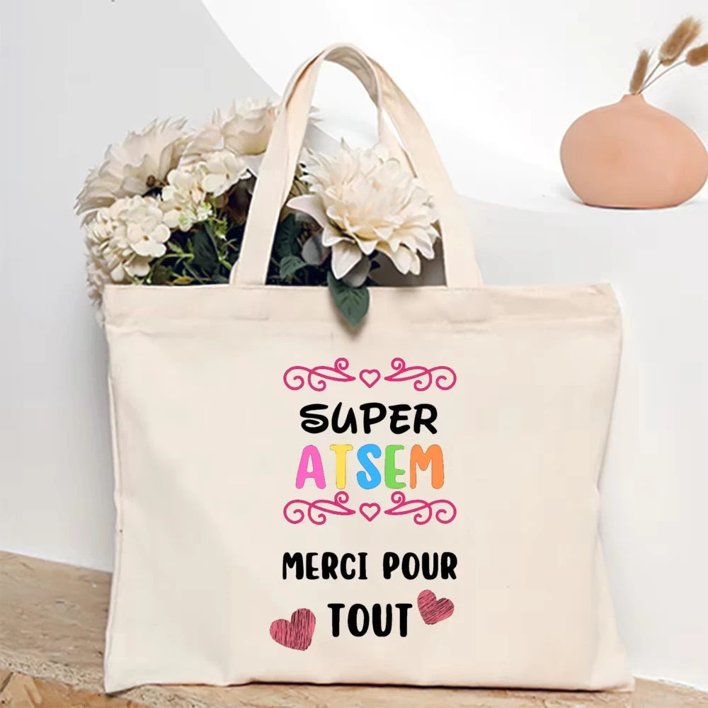 I Am The Best Atsem in The World French Printed Women Tote Bag Canvas Shopping Bags Female Shoulder Bag Graduate Gift for Atsem