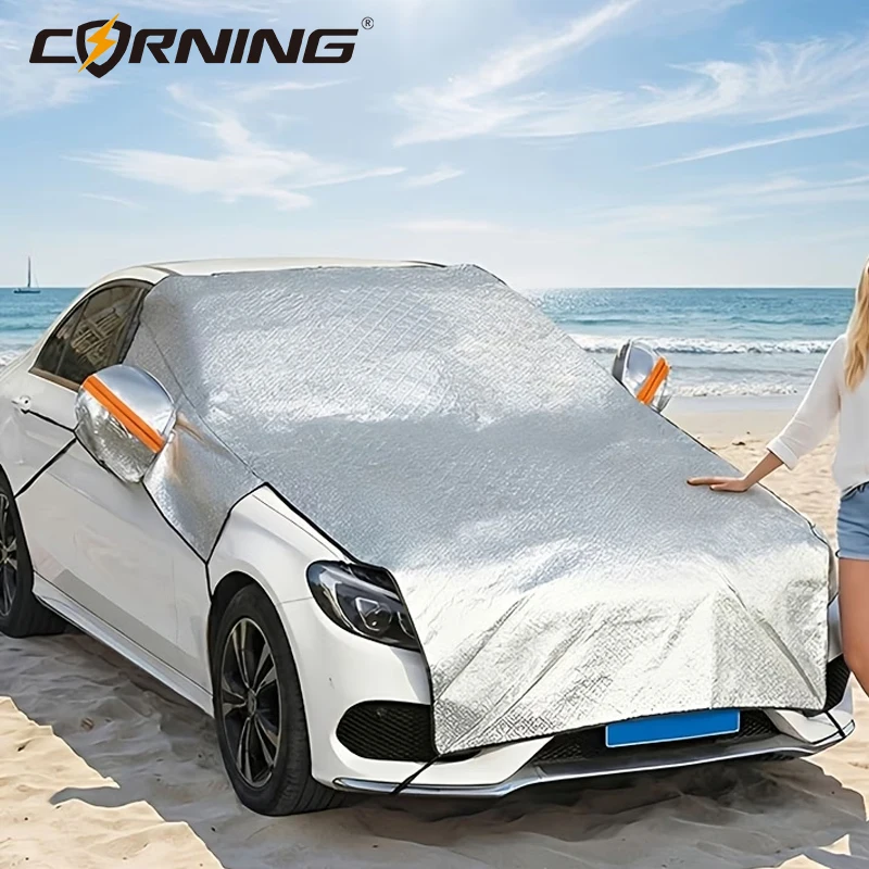 Universal Car Sunshade Half Cover Windshield Protection Dustproof Snowproof Large Half Cover Three Window Thickened Three-layer