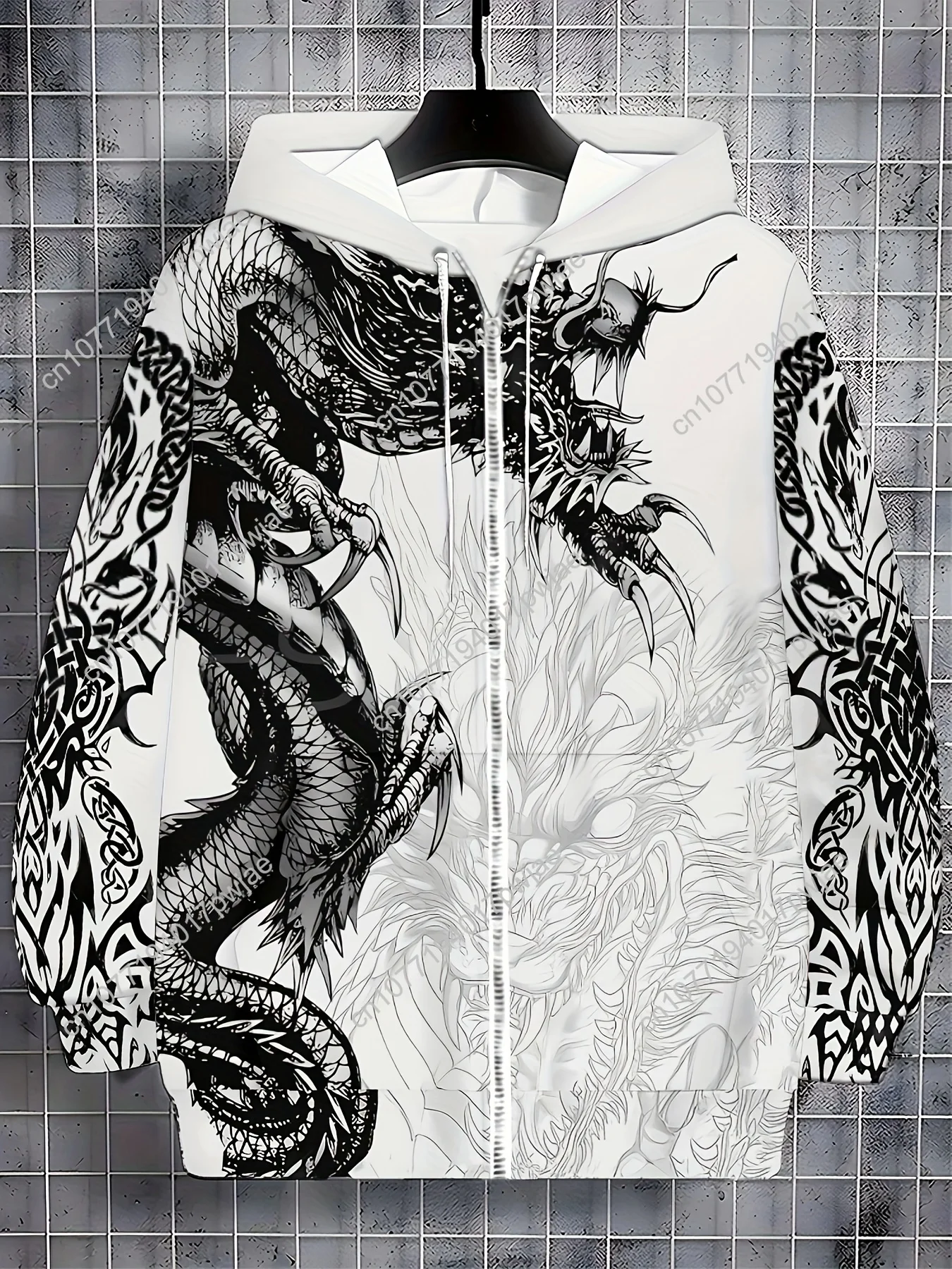 Мужская куртка с капюшоном на молнии с принтом дракона — теплое зимнее пальто с геометрическим рисунком, повседневная верхняя одежда обычного кроя для улицы, машина