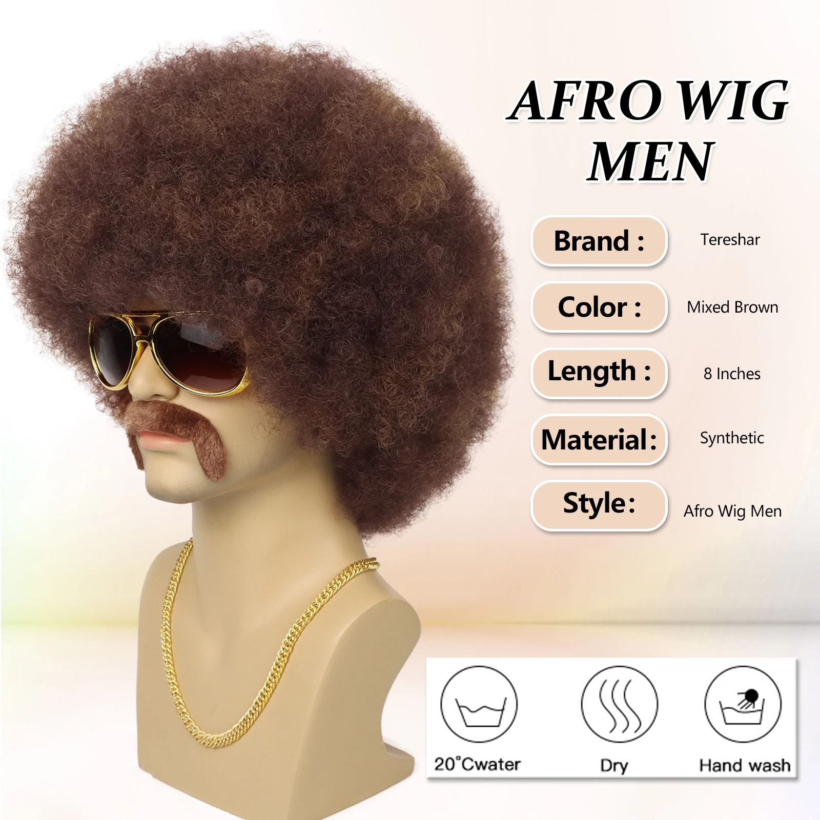 Syntetyczna peruka Afro Puff dla mężczyzn krótki czarny puszyste peruki Afro Disco Cosplay fantazyjne śmieszne peruki kostium na Halloween codzienne