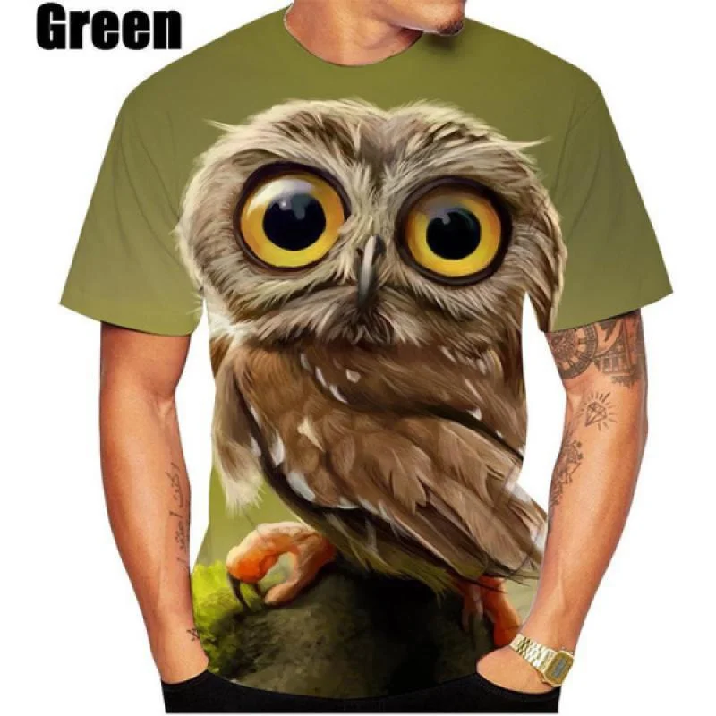 Men\'s/women\'s 3D Owl T Shirt Animal Short-sleeved Round Neck Men\'s Tee Tops