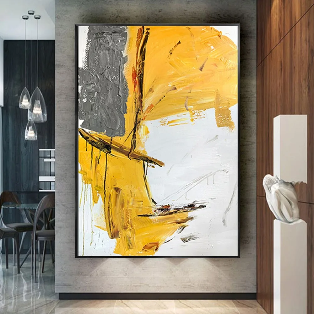 

Nordic 100% Handmand Abstract Oil Painting on canvas Yellow And Coffeer Contrast Color TextureOn The Wall Art picture Decor home