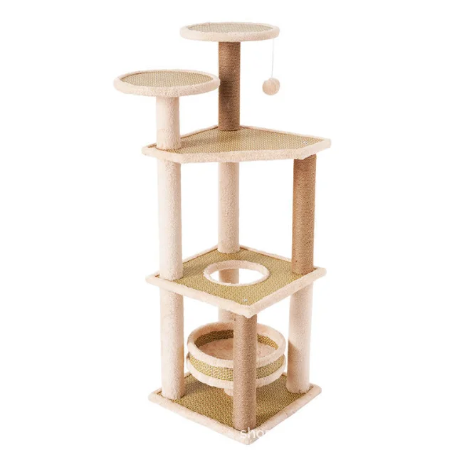 

Large Pet Cat Sisal Scratching Tree Five Tower Houses Scratches Climbing Rattan Mat Pet Cat Tree