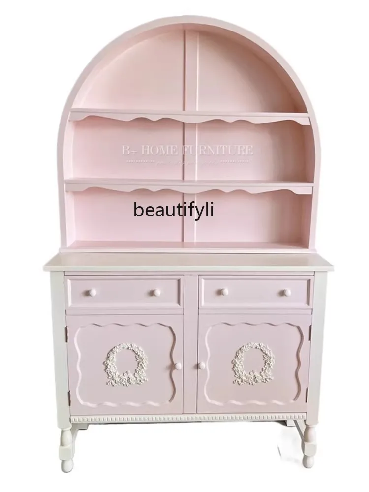 

Light retro French entrance cabinet Solid wood dining side cabinet Cream wind wall storage display cabinet
