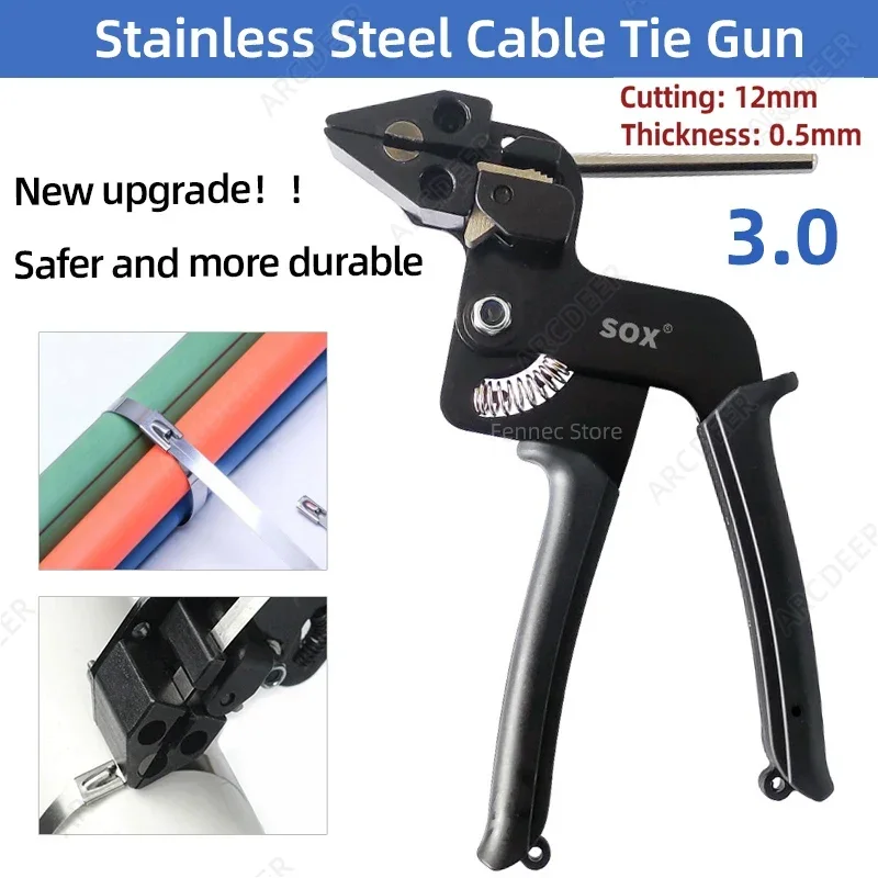 NEW Cable Tie Plier Fastening Strap Cable Tie Gun Automatic Cutting Hand Tool R Stainless Steel Self-Locking Ties 100pcs