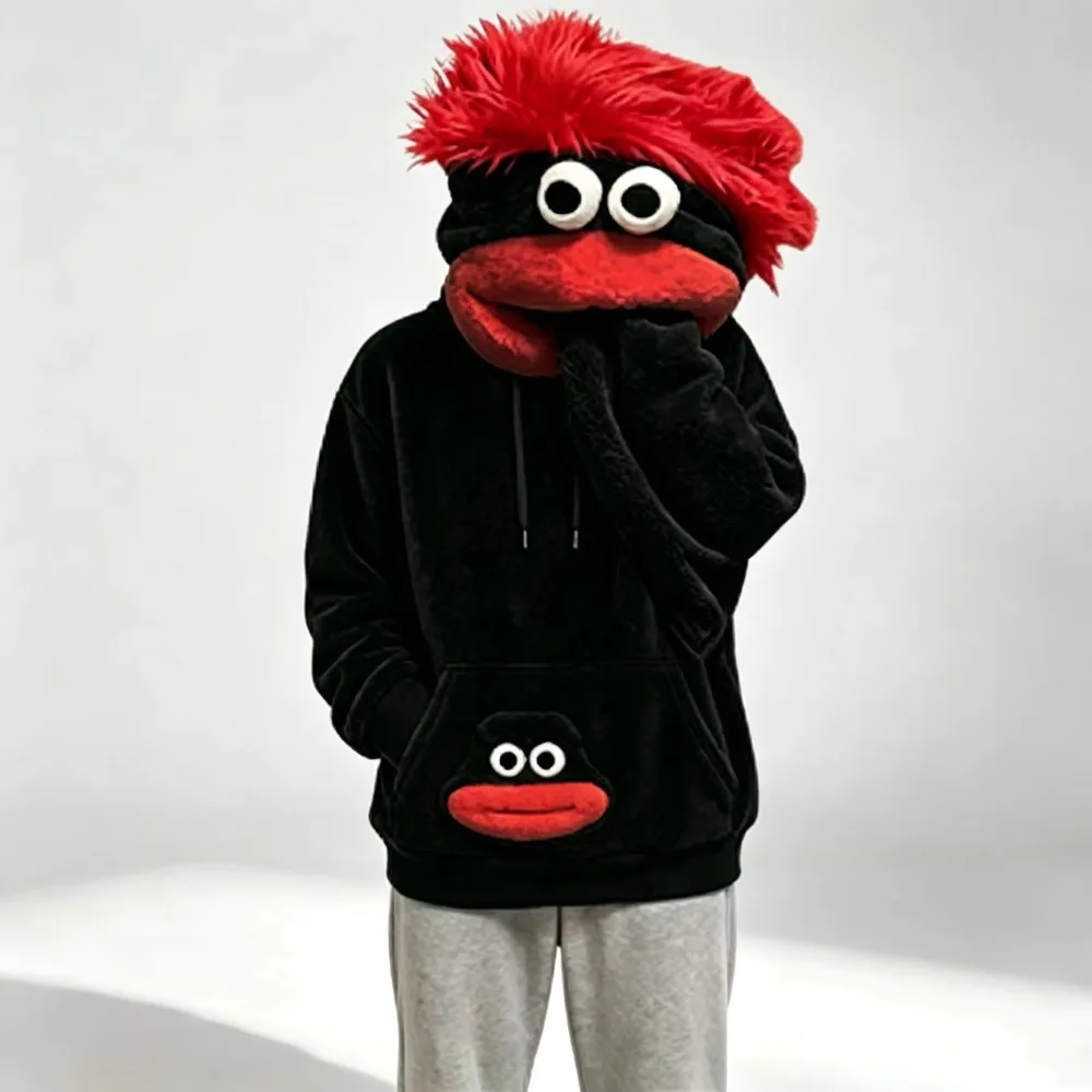 Funny Big Mouth Monster Plush Hoodie Fuzzy Hooded Sweatshirt Disfraz Cosplay Costume Halloween Carnival Novelty Pullover Unisex view 5
