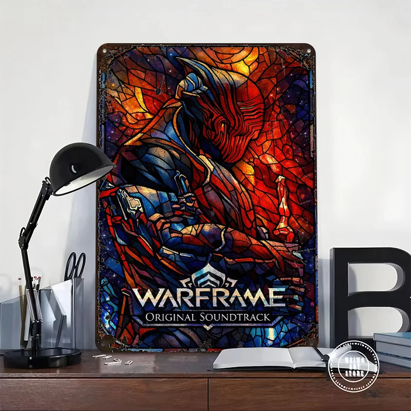 Warframe Original Soundtrack Stained Glass Personalized 3D Textured Metal Poster Wall Art Vintage Tin Signs for Bathroom Decor