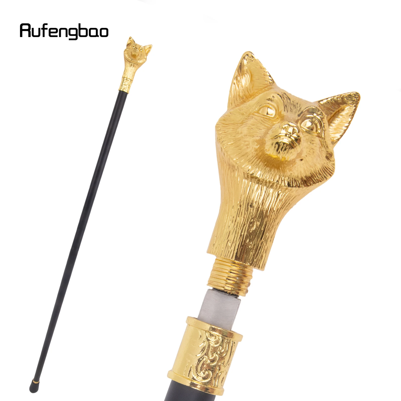 Gouden Wolf Mode Wandelstok Enkele Joint Wandelstok Met Verborgen Plaat Zelfverdediging Mode Cane Cosplay Crosier 92Cm