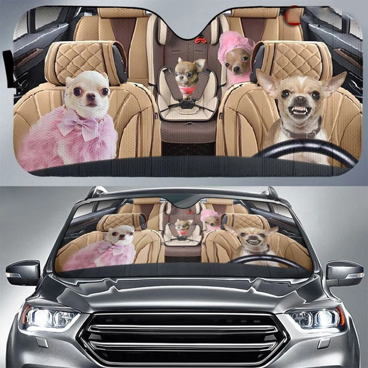 Chihuahua Car Sun Shade, Chihuahua Windshield, Dogs Family Sunshade, Dogs Car Accessories, Car Decoration, Chihuahua Lovers Gift