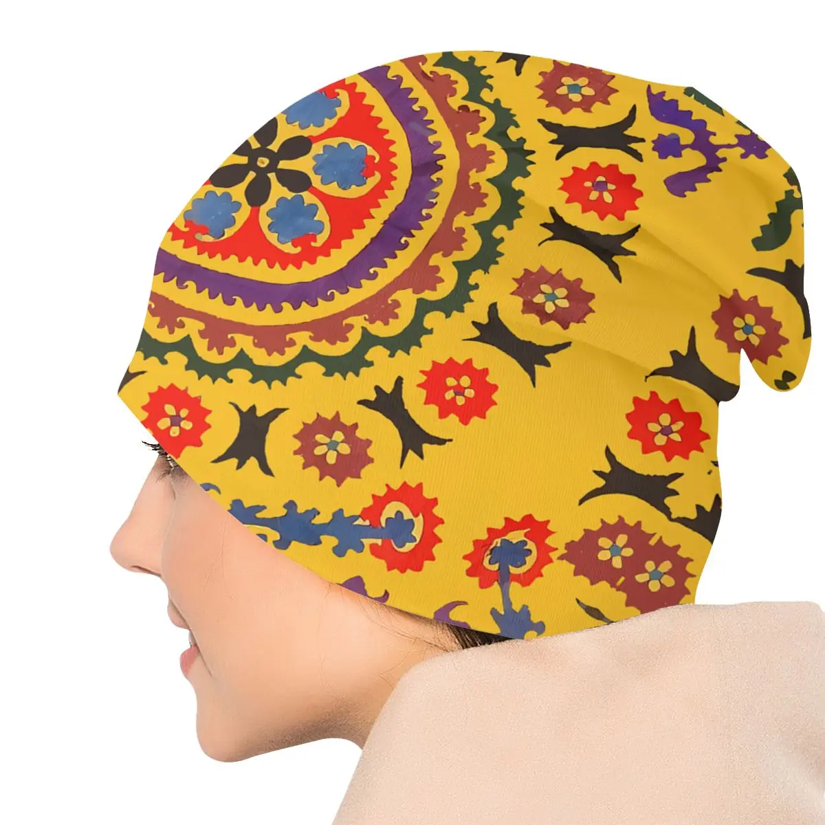 Uzbekistan Suzani Suzanne Fashion Thin Hats ANTIQUE RED BLUE ORANGE FLORAL UZBEK EMBROIDERY Bonnet Special Skullies Beanies Caps