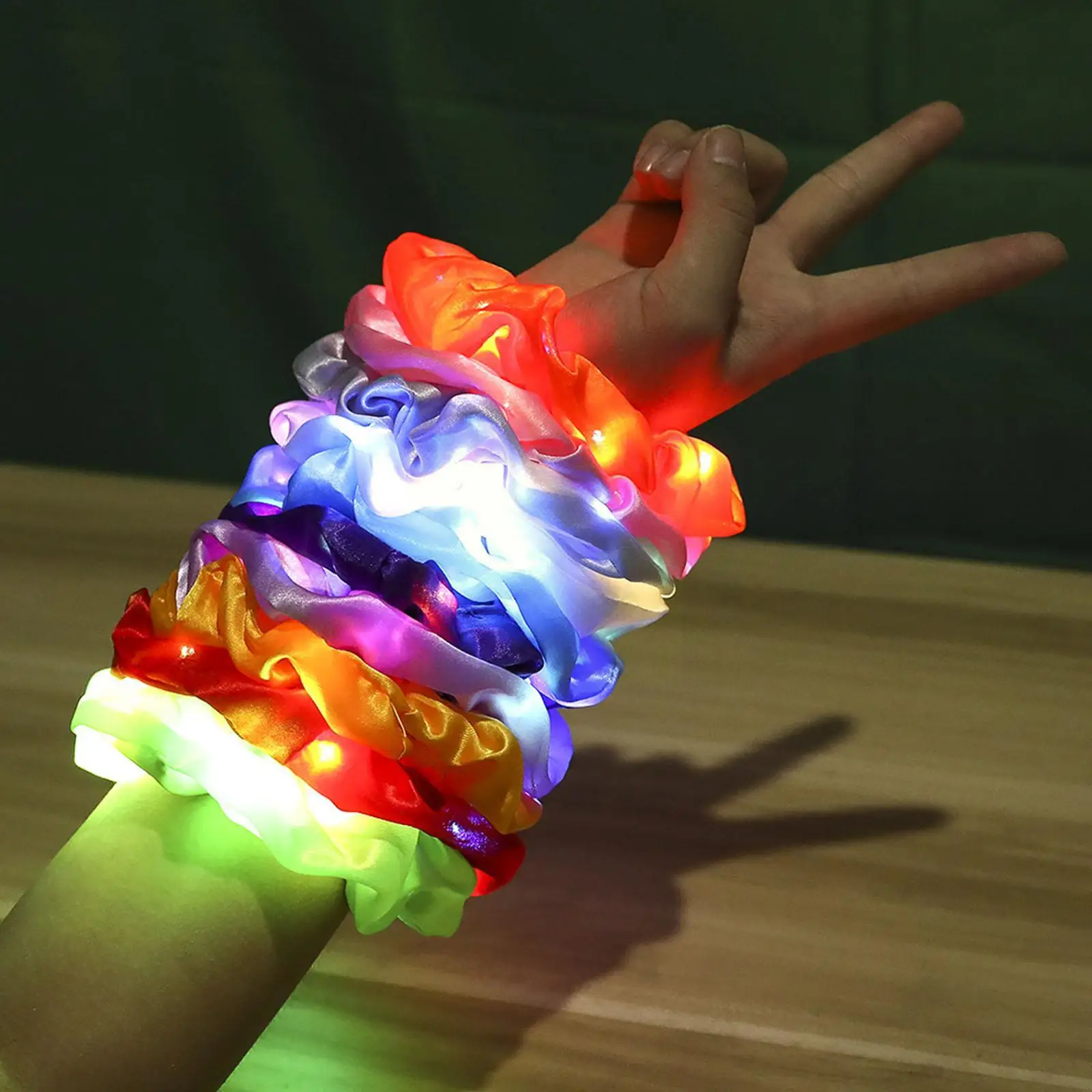 LED Luminous Large Hair Band LED Light Hair Ties Elastic Ponytail Glowing Hair Hair Scrunchies Party Supplies for Girls