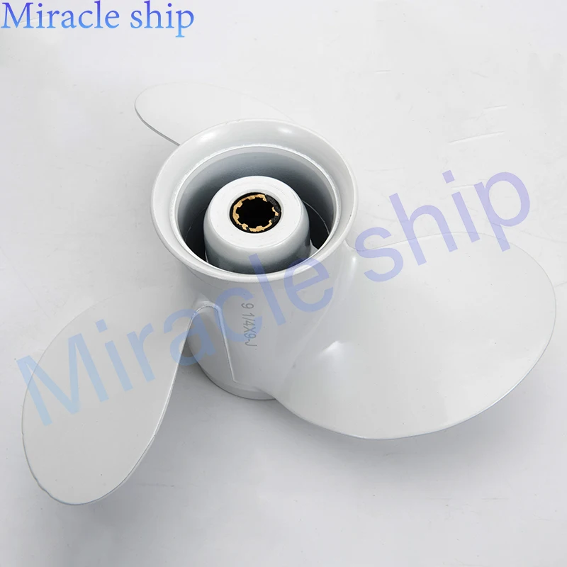 

683-45945-00-EL Пропеллер 9 1/4X9-J для 2-тактного двигателя Yamaha 9,9 л.с., 15 л.с., белый, 3 лопасти, 8 шлицевых зубьев, R-вращение 683-45945
