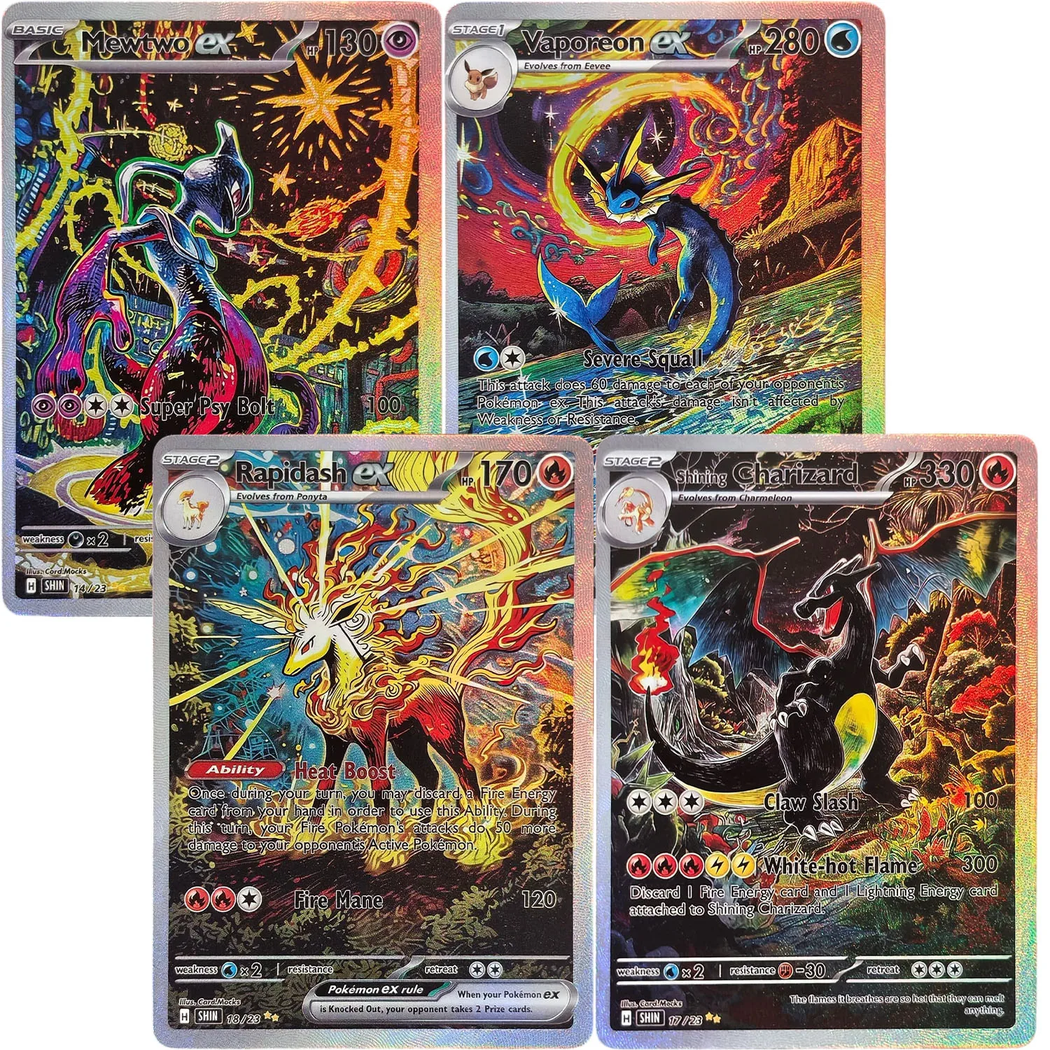 Self Made English Shining Charizard Mewtwo Gengar Espeon Gardevoir Meowth Mudkip Rapidash Game Anime Card Toy