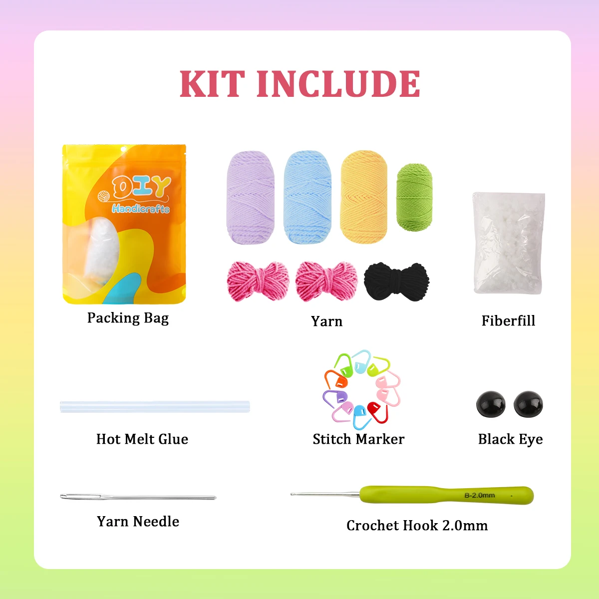 Colorful Caterpillar Cartoon Doll Crochet Kit Set - DIY Handmade Craft Materials for Creating Cute Soft Toys - Image 3
