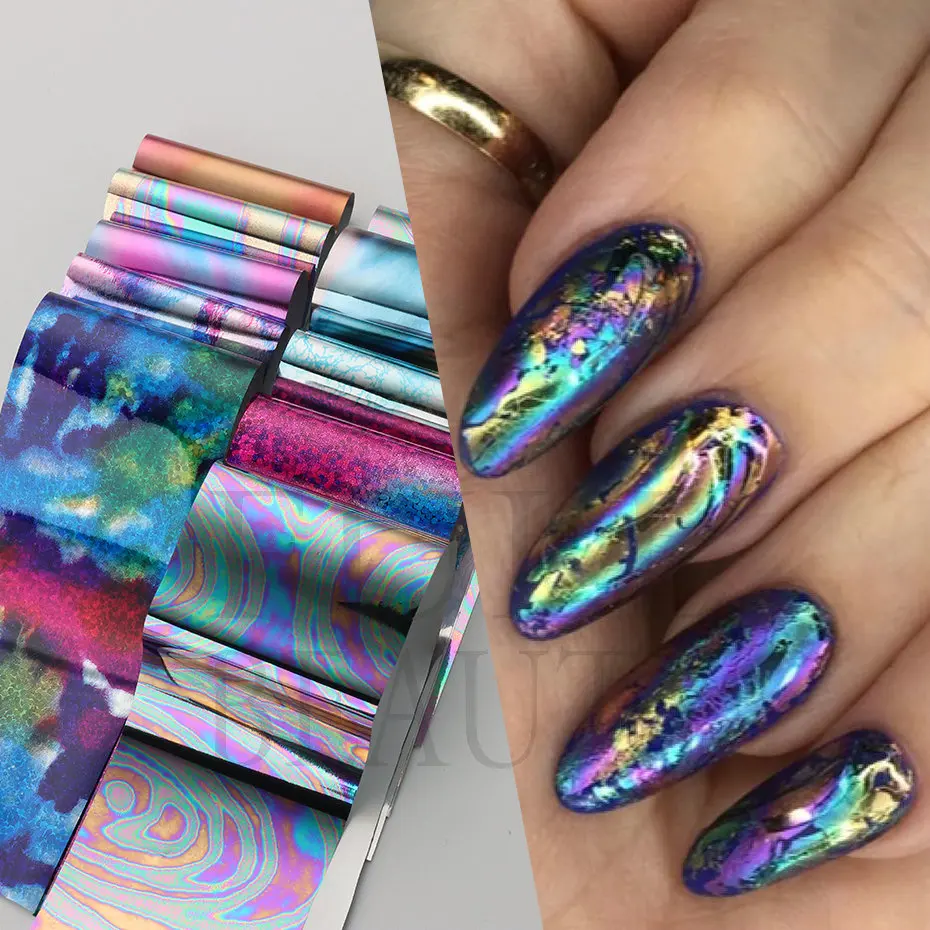 10pcs Chrome Holographic Nails Foils Stickers Metal Mirror Laser Design Transfer Sliders Manicure Starry Sky Paper decalcomanie # DXH04