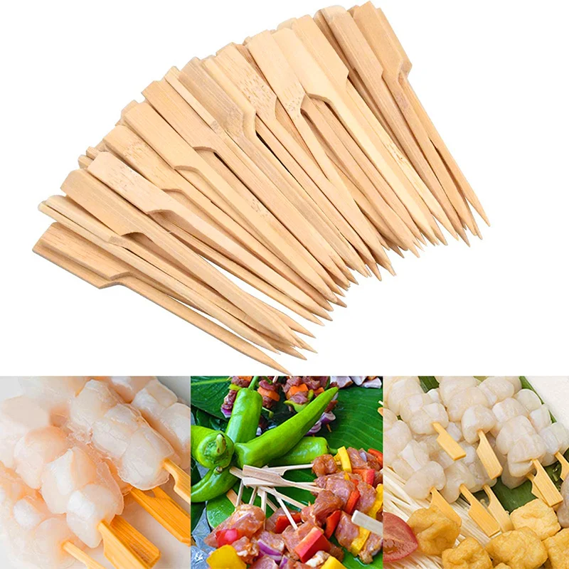 100Pcs Disposable Bamboo Sticks Barbecue Tools Natural BBQ Bamboo Skewers Camping Party For Kabob Fruit Cocktail Party BBQ Tools