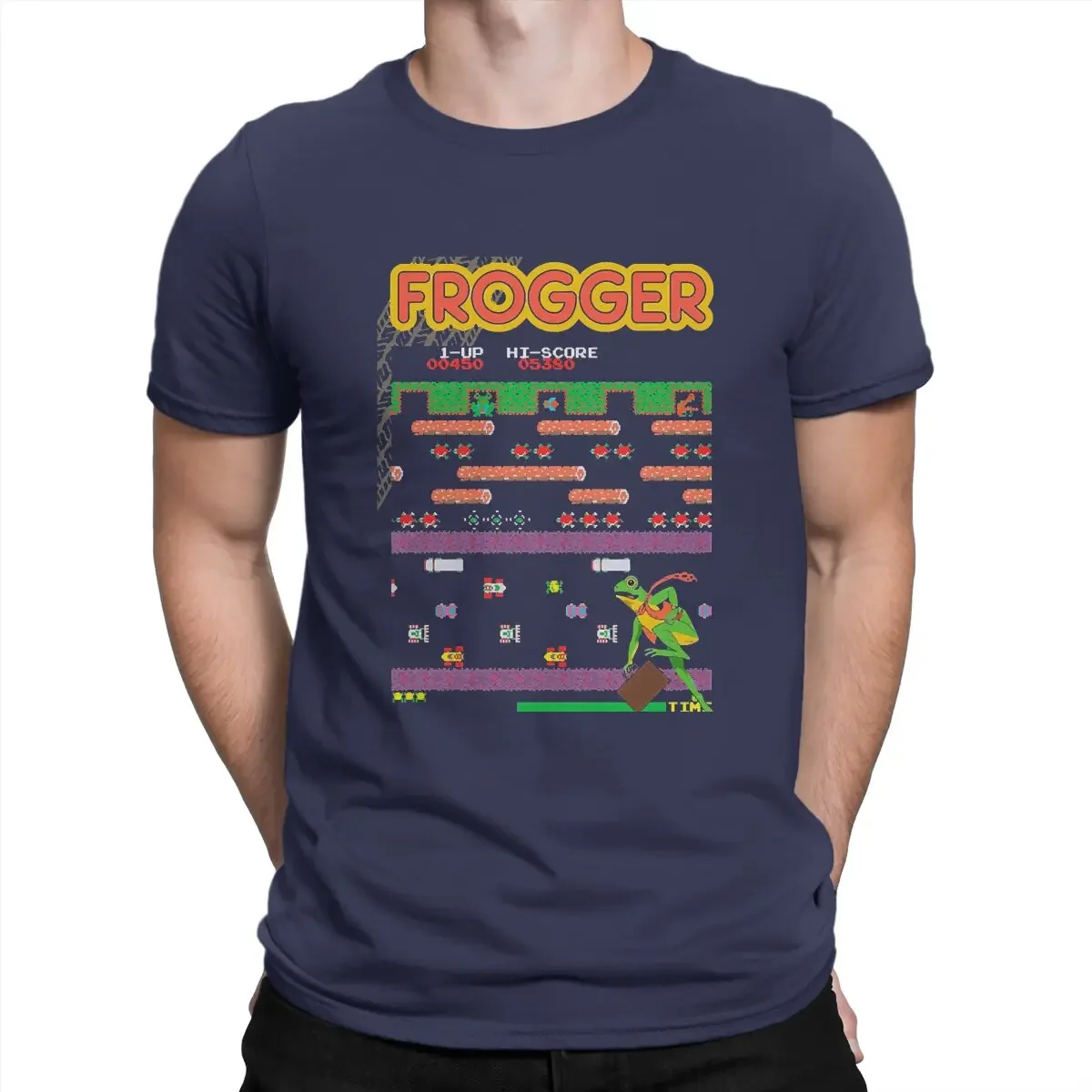 Classic arcade game Frogger retro game theme Summer cotton T-shirt Nostalgia style casual comfortable loose size T-shirt
