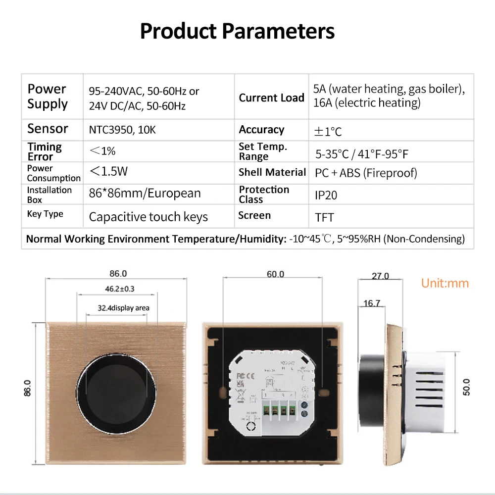 WiFi Smart Thermostat Color Screen Rotary Heating Thermostat with Backlight/Temperature/Sensor/Time Temperature Calibration