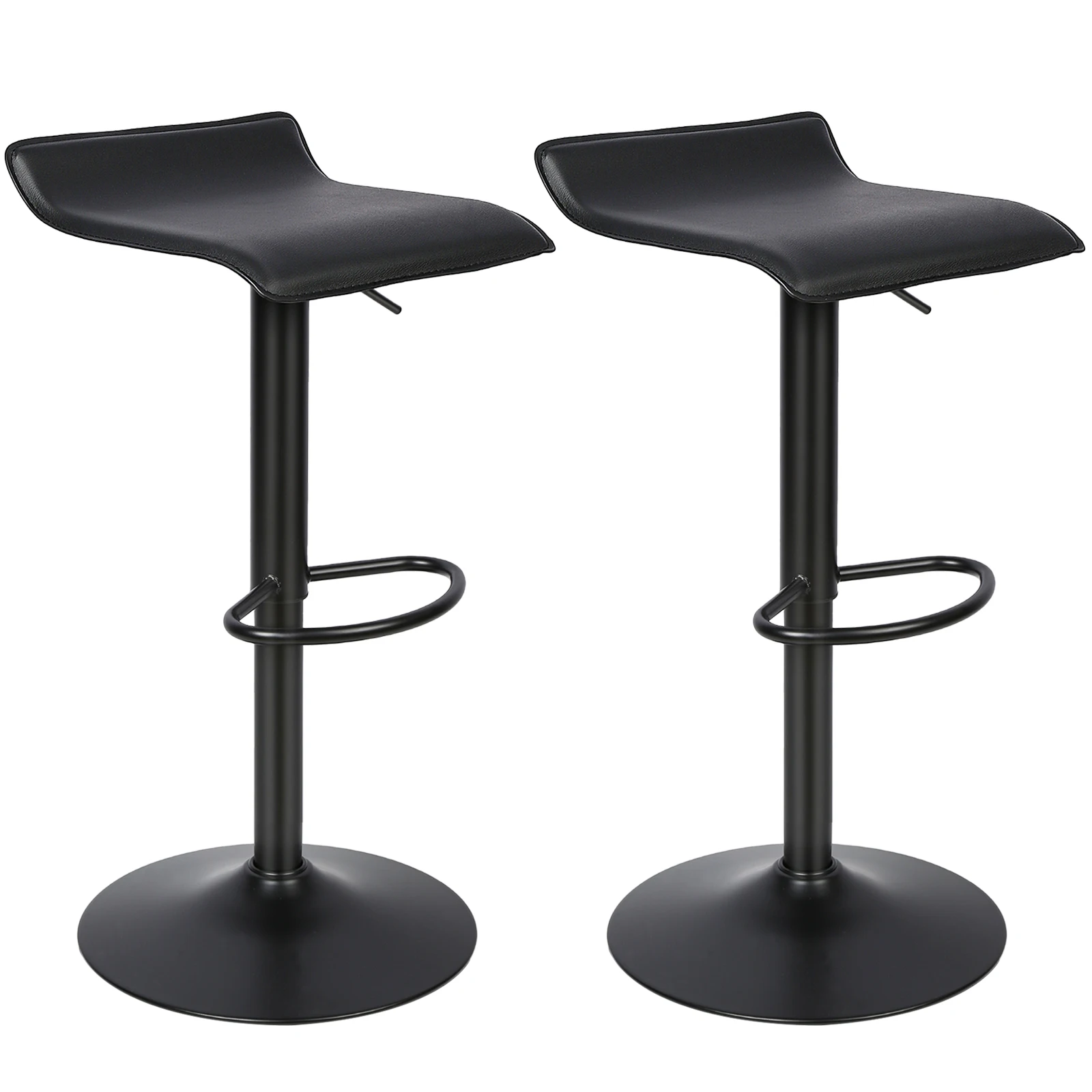 Juego de 2 taburetes de bar giratorios 360° °   Ajuste de altura en cuero Negro
