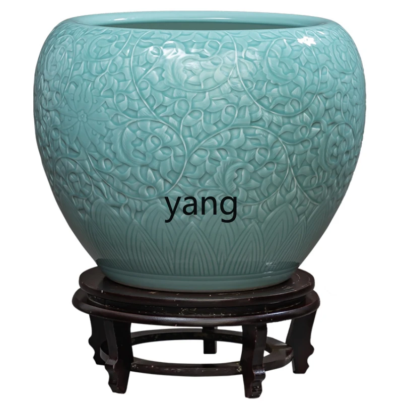 

L'm'm Celadon Glaze Large Vase Study Living Room Floor Calligraphy and Painting Storage Container Ornaments