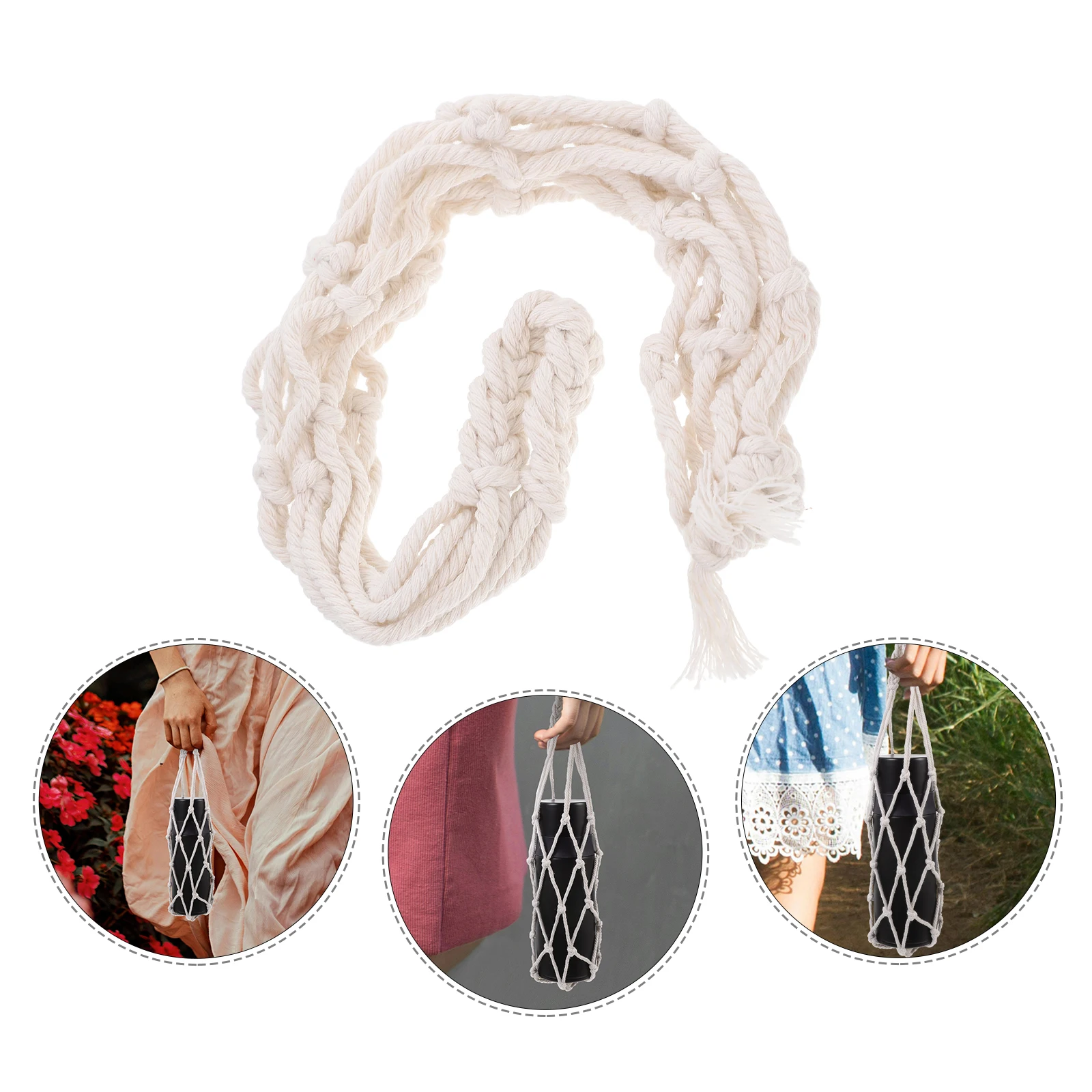 

Handmade Cotton Crochet Water Holder Boho Style Portable Bottle Carrier For Outdoor Fitness Walking Kids Reusable Woven Bottle