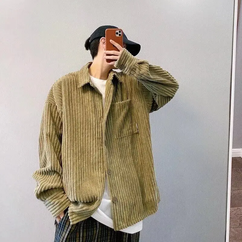 

Мужская длинная рубашка-поло в японском стиле, свободная, модная, брендовая, больших размеров, в полоску, повседневная верхняя одежда, весна