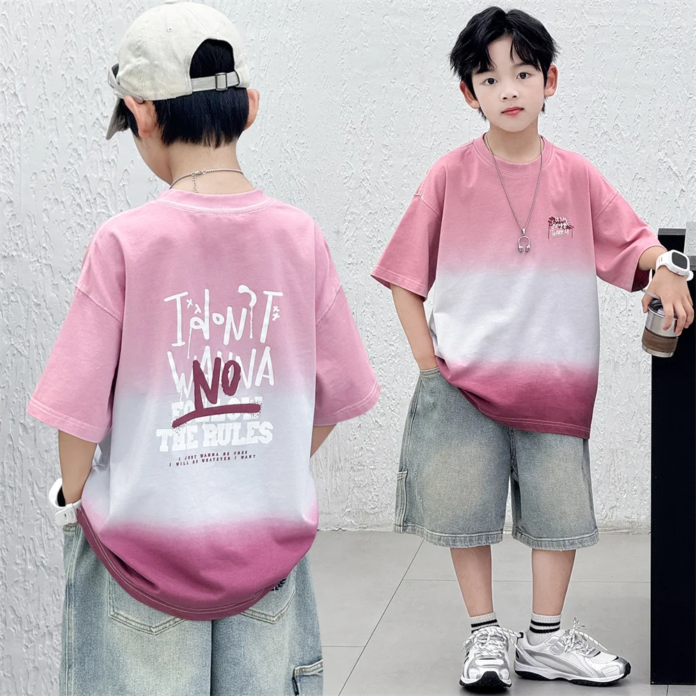 Kids New Summer Designer Gradient Candy Color Short Sleeve Tshirt Tops For Children Boys Girls Elegant Cotton T-shirt Clothing