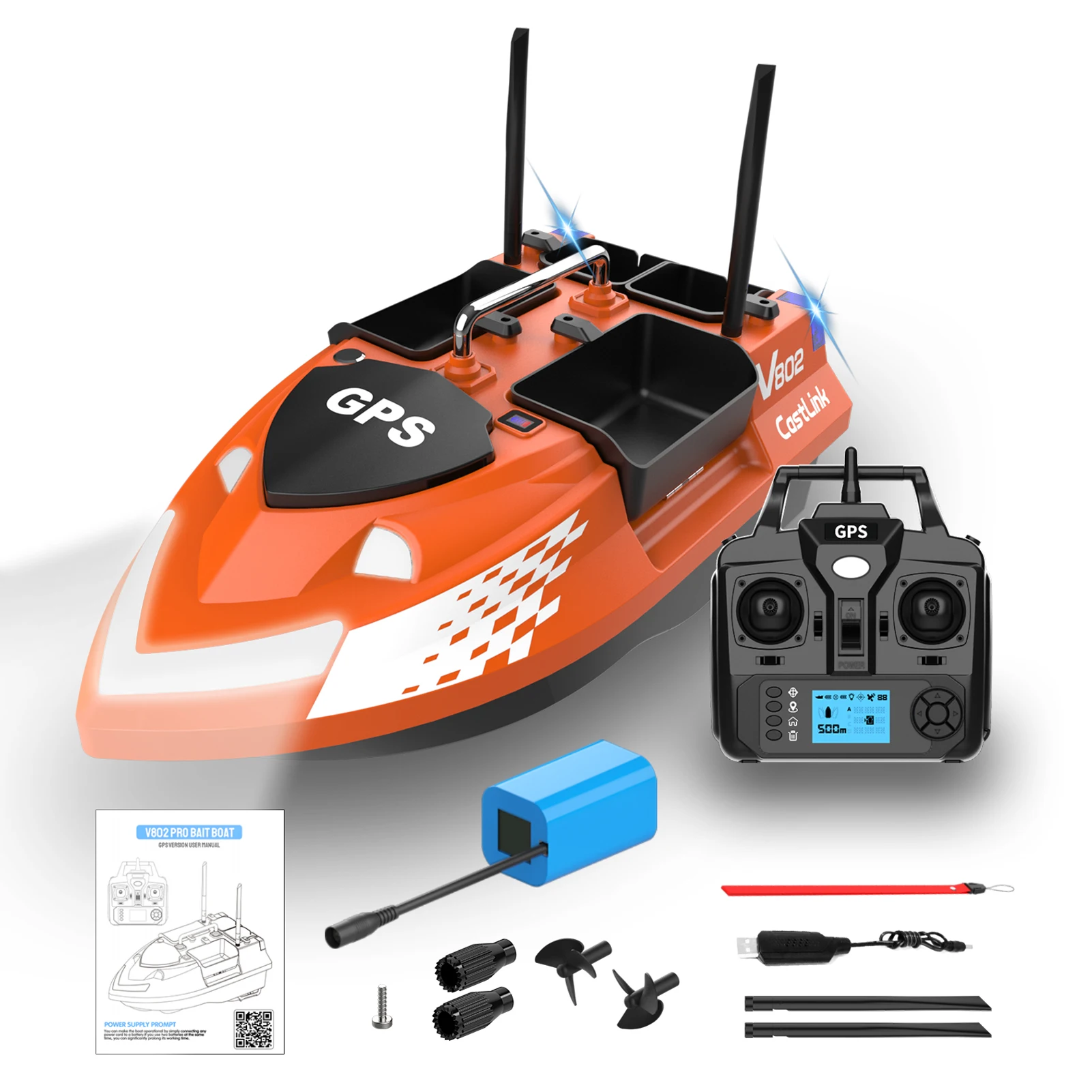 3KG Laadvermogen 500M Afstandsbediening Vis Aasboot 160 GPS Punten 4 Aasbakken GPS Vis Aasboot 500M Vis Aasboot