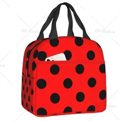 Borsa per il pranzo con isolamento termico a pois rossi e neri borsa per il pranzo portatile con motivo a coccinella per scatola per alimenti multifunzione per la scuola dei bambini