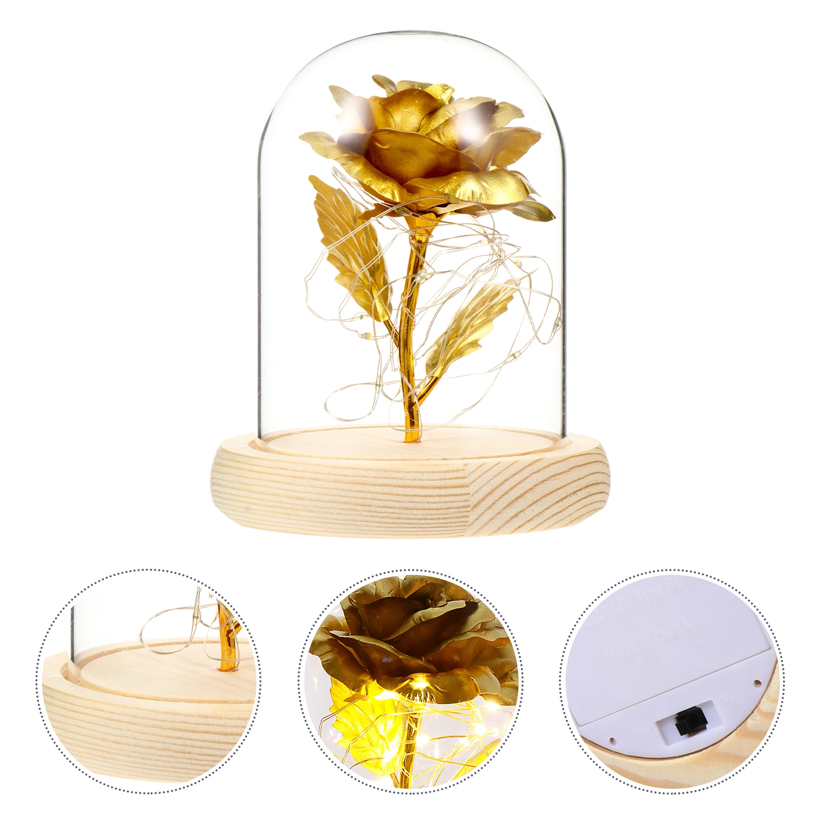 

Gold Foil Rose In Glass Decorative Ornament Desktop Room Aesthetic Coffee Table Centerpiece Rust Resistant