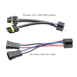 1pcs H4 male to 2 H11 females ,H4 female to 2 9005/9006 males Car Truck Headlight Extension Connector Plug Light Socket Adapte