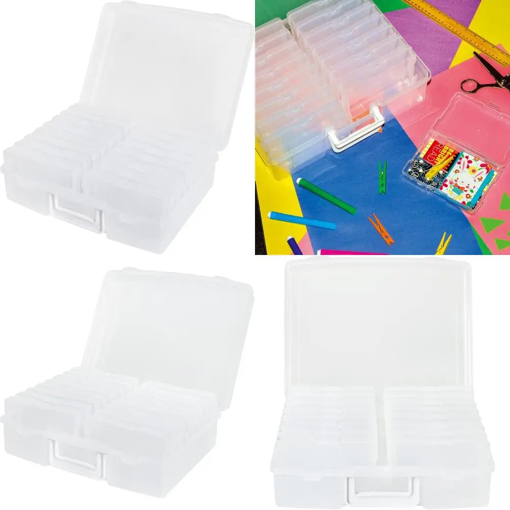 Portable 4x6 Photo Organizer with 16 Cases, Transparent Storage, Handle for Easy Transport
