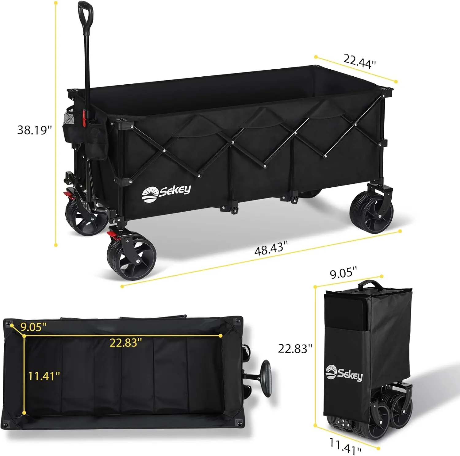 Carro extendido plegable de 48 "l con capacidad de peso de 440 libras, carro de jardín utilitario plegable de 300l, servicio pesado