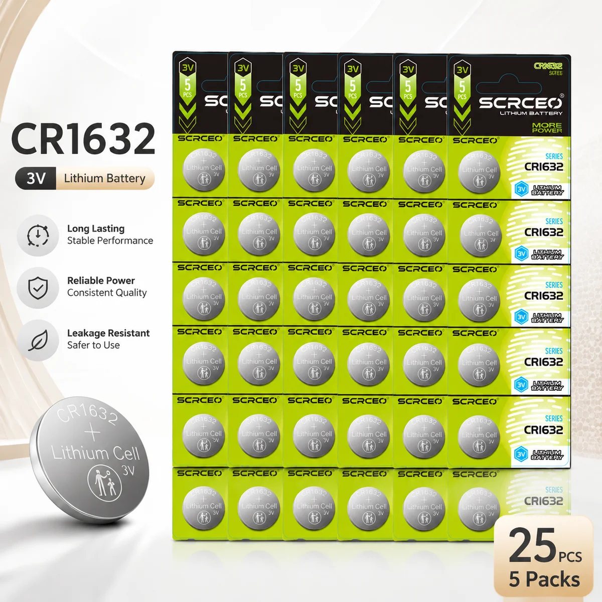 Lithium Coin Cell Battery CR1632 3V 2-60PCS Replacement, DL1632 BR1632 LM1632 ECR1632 Button Cells For Watch Remote Key Fob
