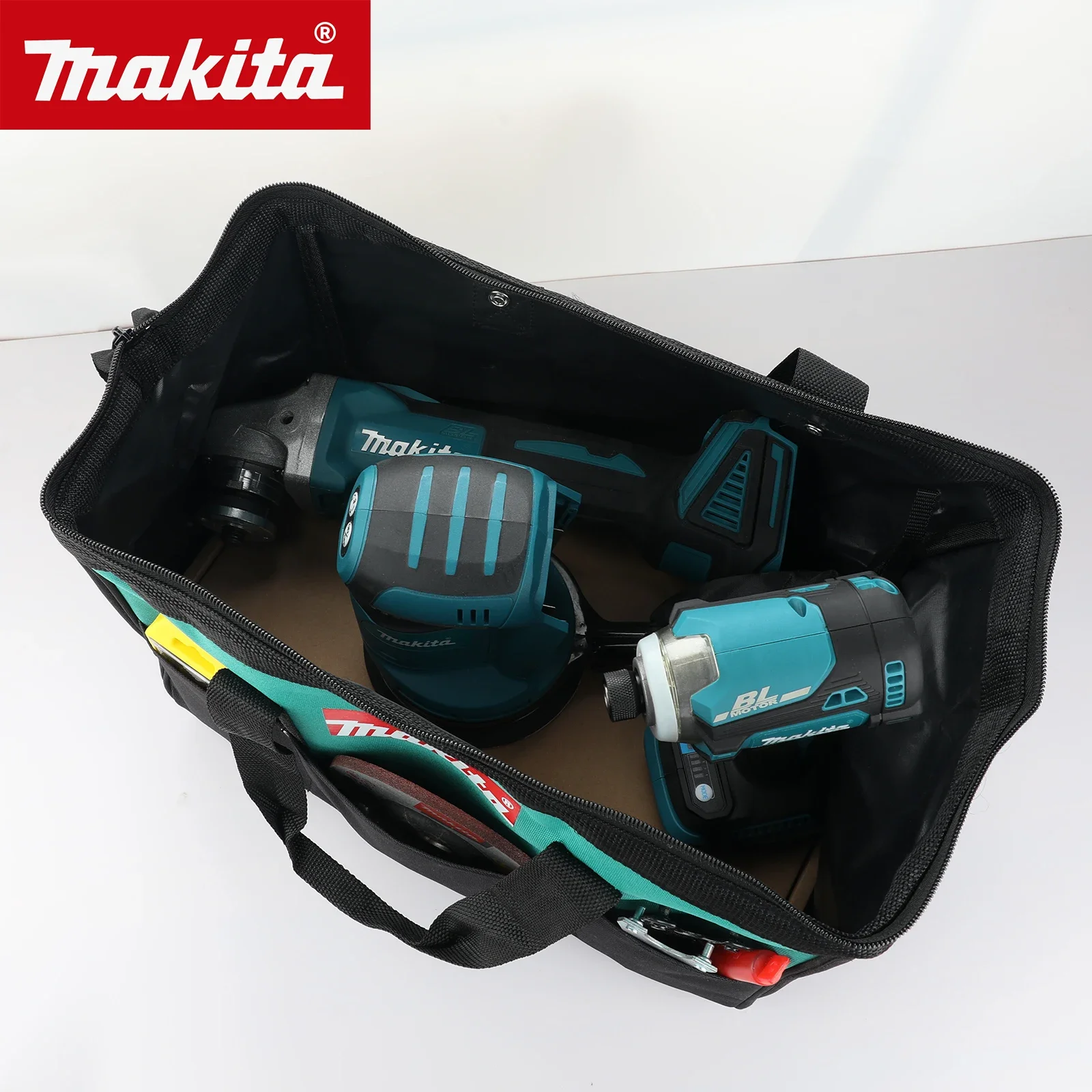 

Сумка для инструментов Makita 14,6 дюйма, сумка для электрика, из ткани Оксфорд, со стальным каркасом, водонепроницаемая, противоударная, для аксессуаров к дрелям