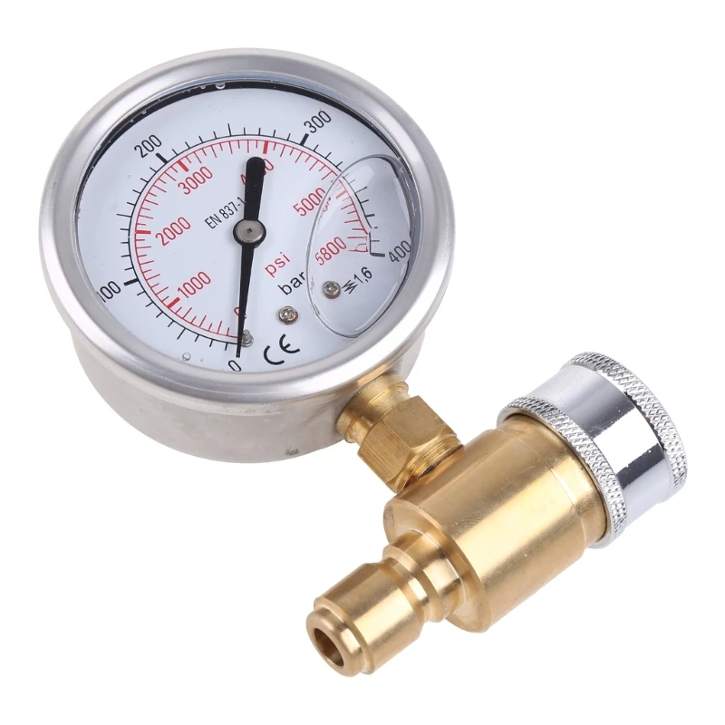 Compact Pressure Washer Gauge 5000 PSI 3/8 Inch Quick Connect Pressure Gauge for Power Washer Stainless Steel- & Brass