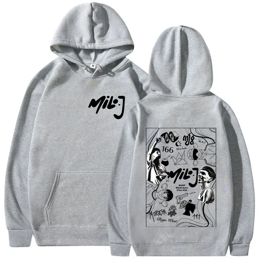 مغني الراب ميلو J 111 جولة 2025 طباعة هوديي الرجال النساء موضة عادية كم طويل البلوز الهيب هوب البوب البلوز مقنعين الشارع الشهير #4